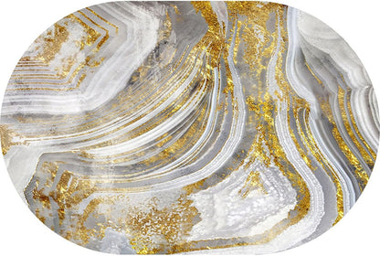 Oval Rug Living Room Rugs Non-Slip Washable Modern Carpets Home Decor, Abstract Sea Water Grey Gold, 70 x 140 cm