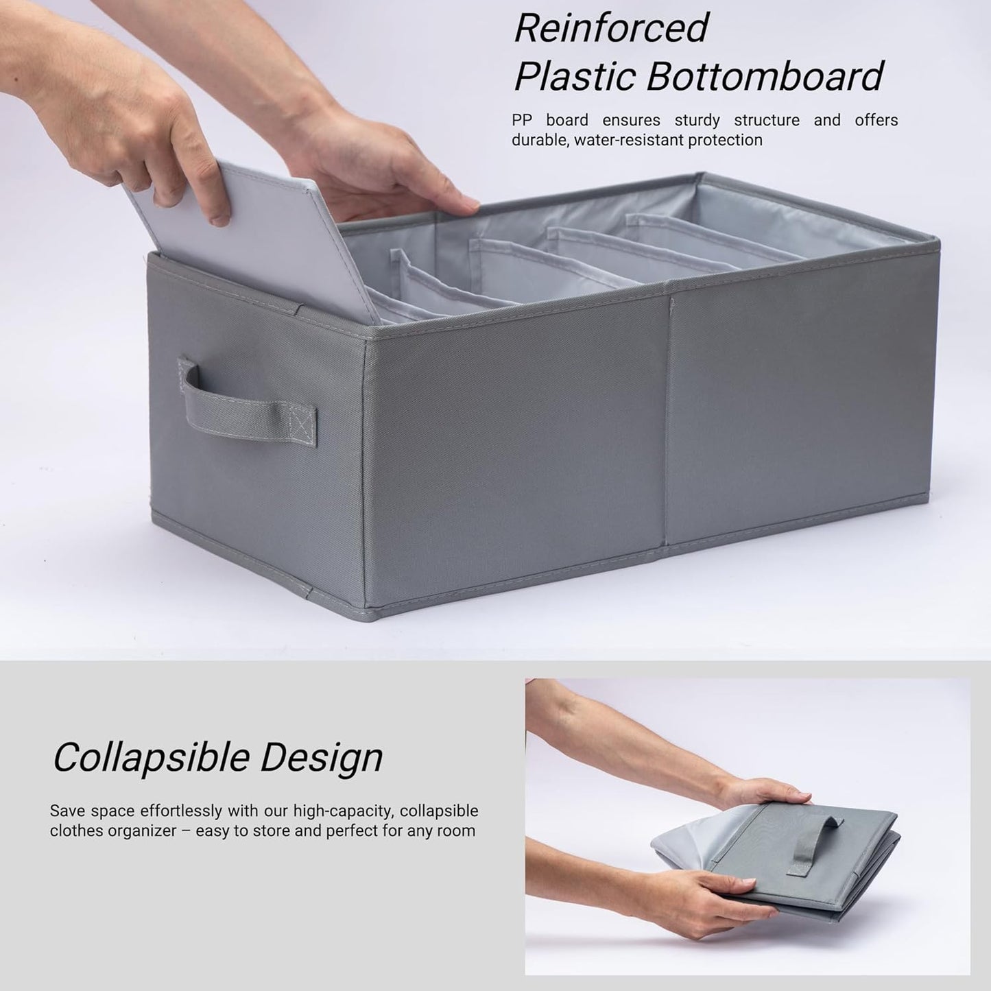 Augfox Set of 2 Wardrobe Organiser - Clothes Storage Box with Drawer Dividers, Perfect for Room Storage, Closet Organization, and Linen Storage (Dark Grey, 45x25x18cm)