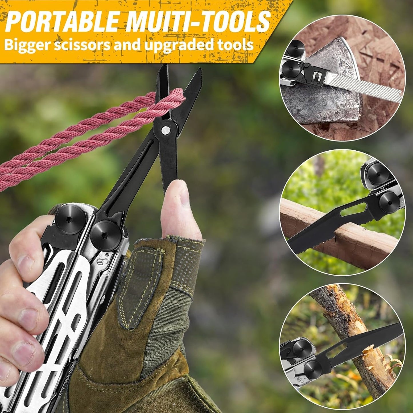 BIBURY Multitool Pliers, Stainless Steel 31-in-1 Multi Tool Pliers with Replaceable Wire Cutters and Saw, Foldable Multitools with Scissors and Screwdriver, Ideal for Camping, Survival, Gift for Him