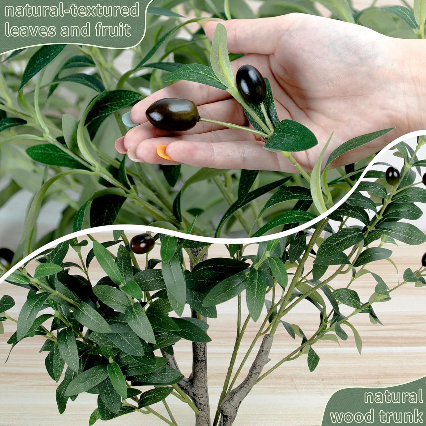 Artificial Olive Tree 6FT/180cm Tall Faux Silk Plant Large Fake Olive Potted Tree with Natural Wood Trunk and Lifelike Fruit for Home Office Decor Indoor with Plastic Planter