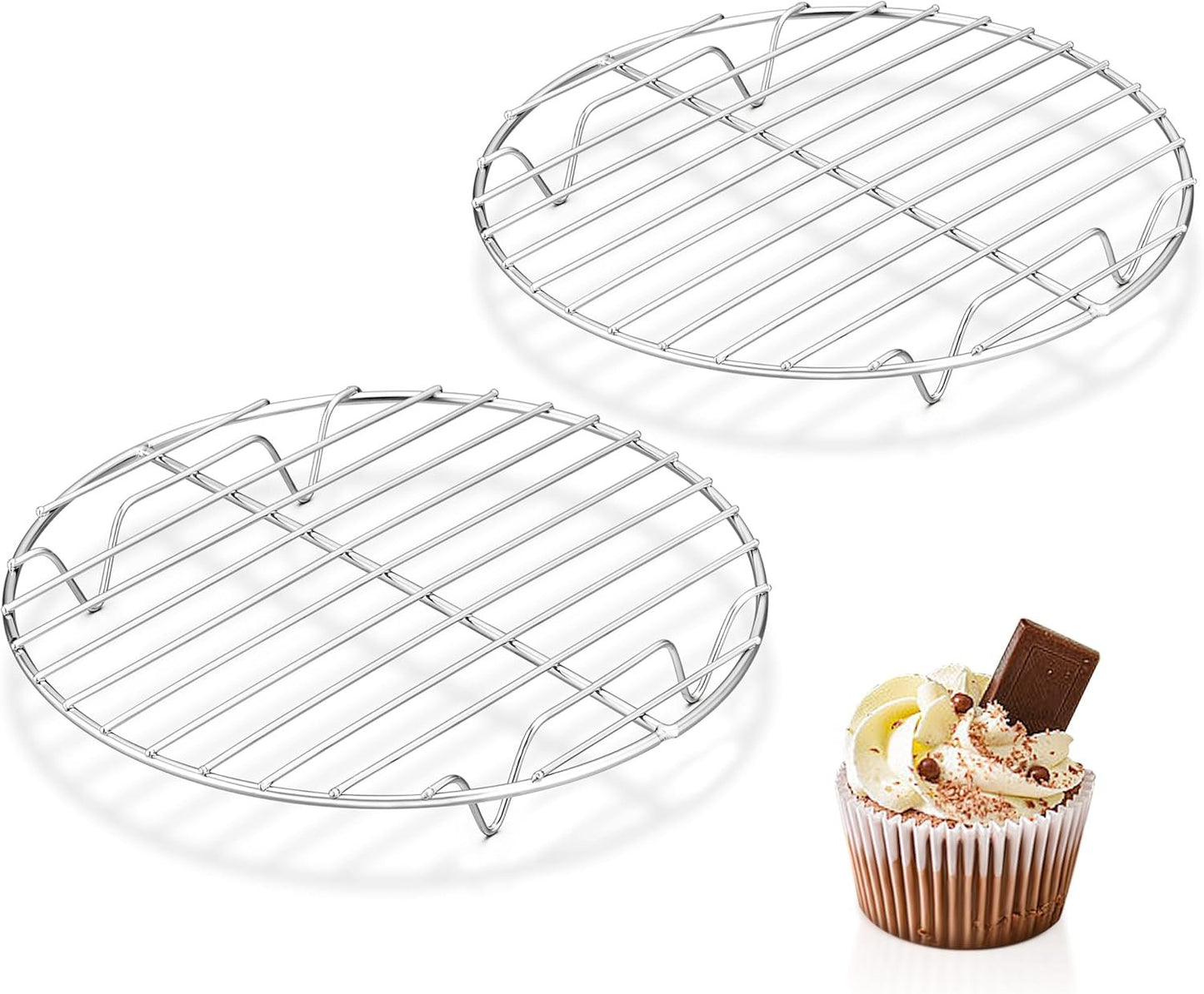 HaWare Round Cooling Rack, Stainless Steel Steaming Roasting Baking Wire Rack Set of 2, Multi-purpose for Air-fryer Canning Pressure Cooker Stockpot Round Cake Pan, Oven & Dishwasher Safe (7.5 Inches)