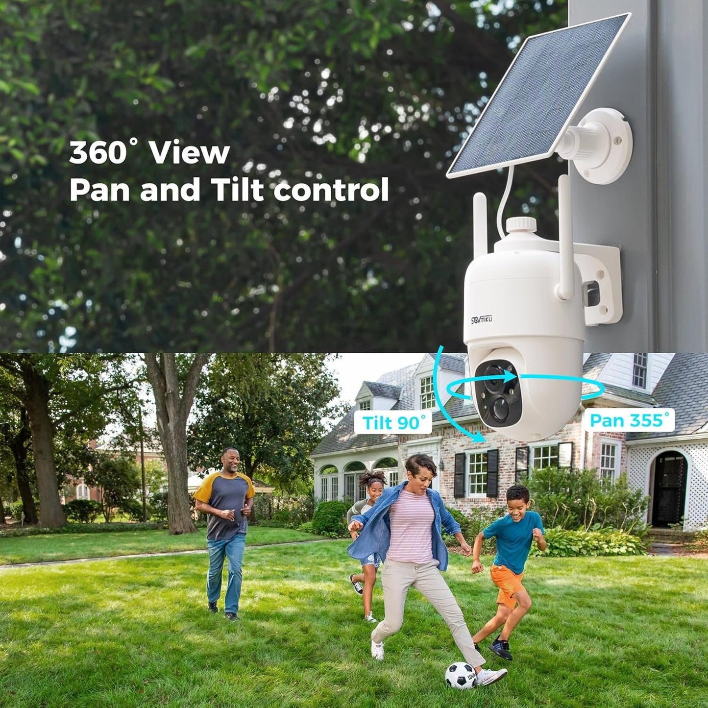 SOVMIKU 2CQ1 AI 2K Solar Security Camera Wireless Outdoor, Battery Powered,Two Way Audio,Motion Detection, 360° View,Easy to Setup,Color Night Vision,Audible Flashlight Siren,180 Days Exchange Policy