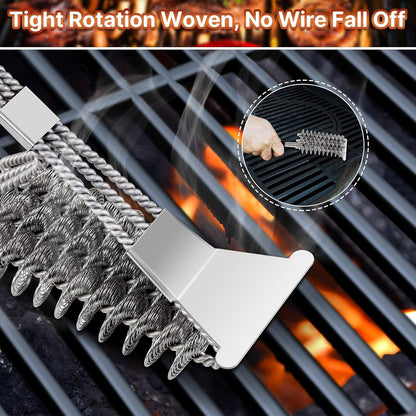 BBQ Grill Brush, 360°Clean 17 Inch Bristle Free Barbecue Brush, Stainless Steel Scraper BBQ Cleaning Brush, BBQ Accessories for Most Stainless Steel, Gas, Infrared, Iron & Porcelain Barbecue Grates