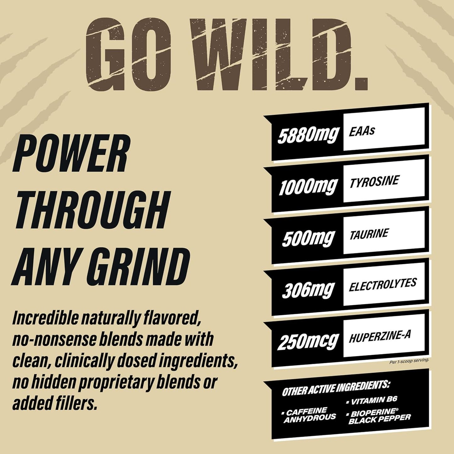 GRIZZLY AMINOS & NOOTROPICS STRAWBERRY KIWI, Endurance, Recovery, Focus, EAA, Amino Acids, Tyrosine