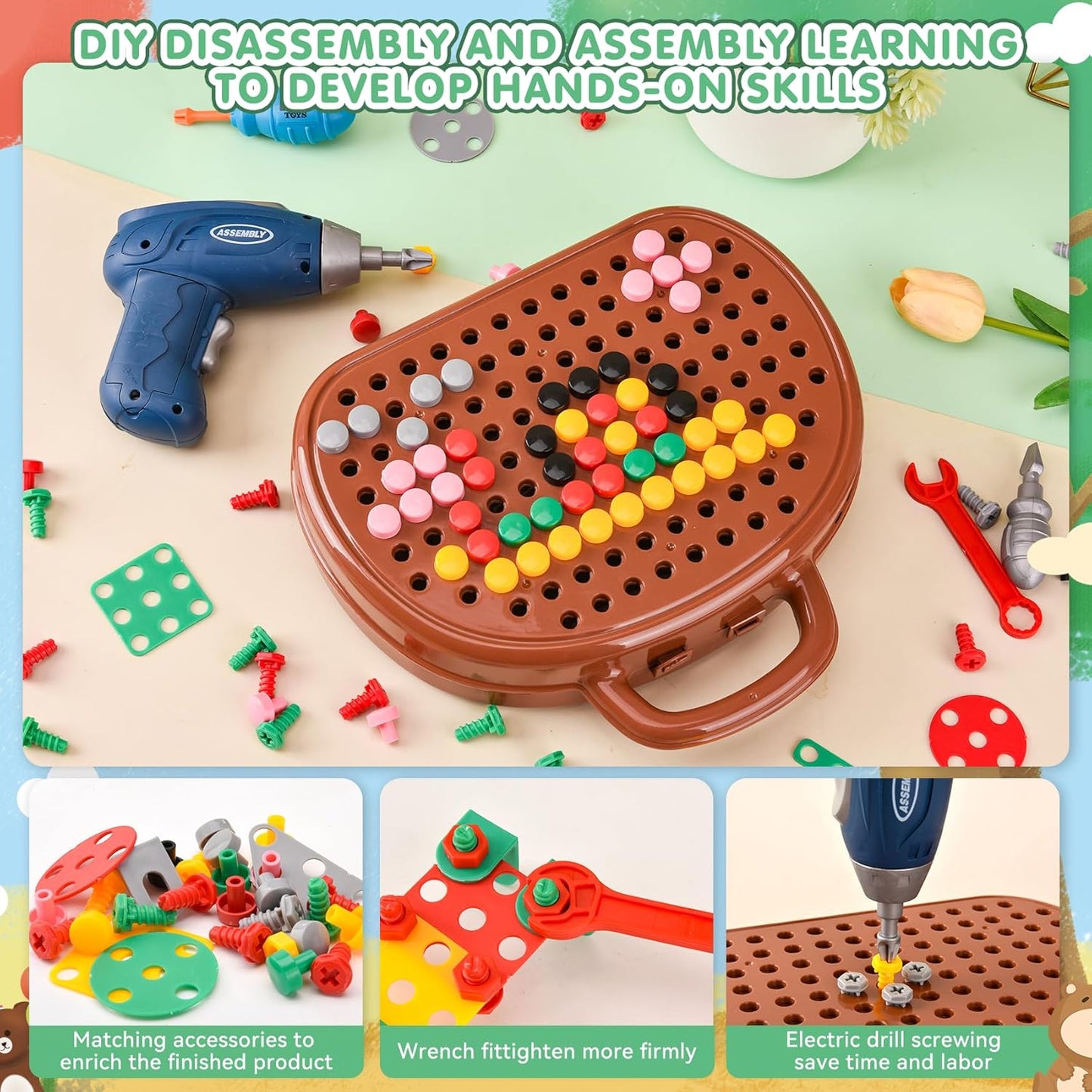 DAOUZL Montessori Toys, Montessori Toy Box with Drill, Magic Box of Montessori Toys, Magic Montessori Play Toolbo Toy Box for Children 3 4 5 Years (A)