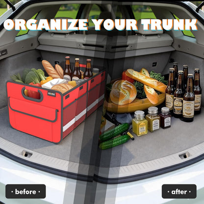 Homeve Trunk Organizer, Car Storage, Reinforced Handles, Collapsible Multi-Compartment Car Organizers, Foldable, Waterproof, 2 Compartments, Suitable for Car Accessories, SUV (Red, Standard)
