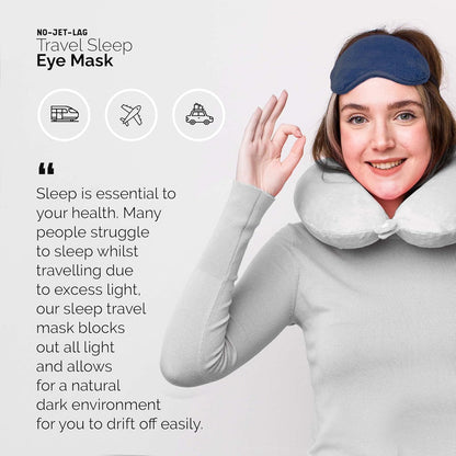 No Jet Lag Comfort Travel Eye Mask with Adjustable Straps, Padded Soft, Navy, Travel Essential, Blocks light, Improves Sleep Quality. Sleep Aid, For Men, Women, Kids