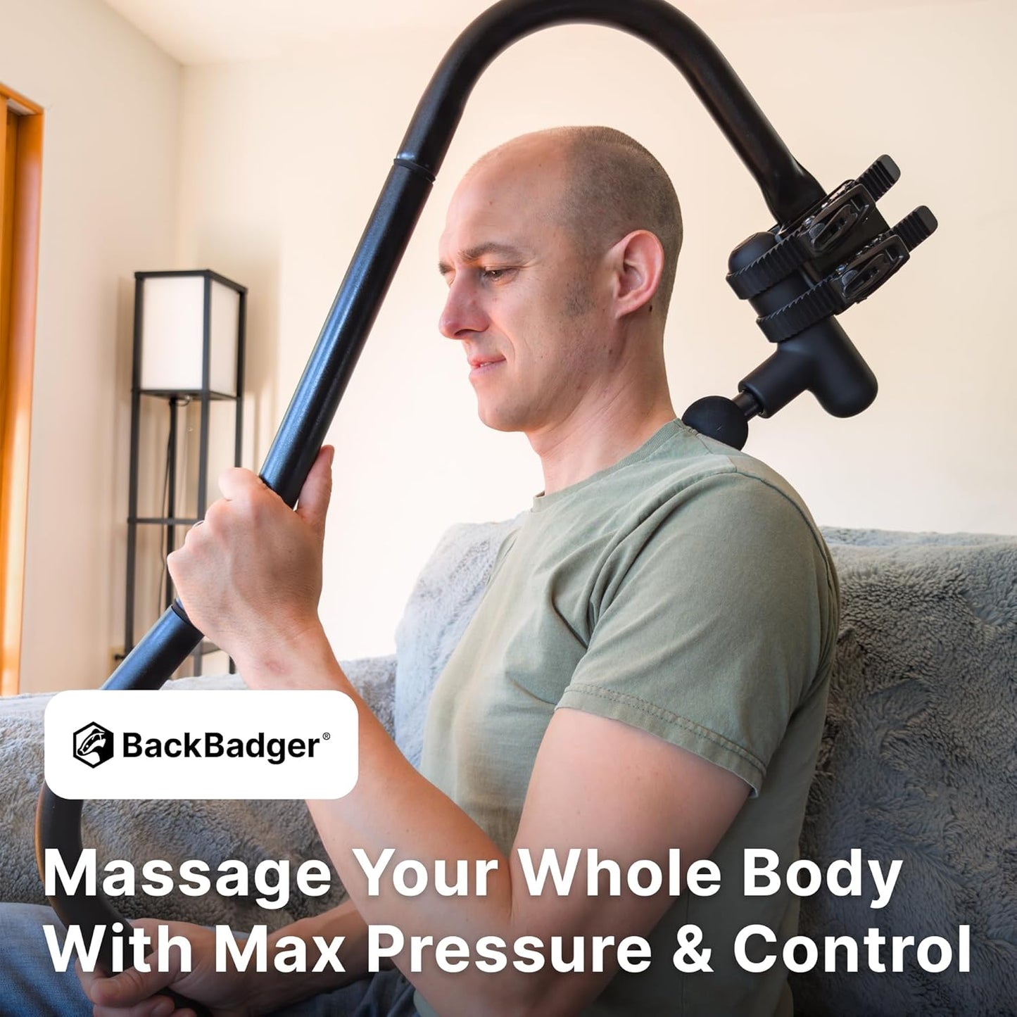 Ninefold Design BackBadger Percussive Massage Gun Holder for Back, Compatible with Most Massage Guns, for Hard to Reach Areas - Black