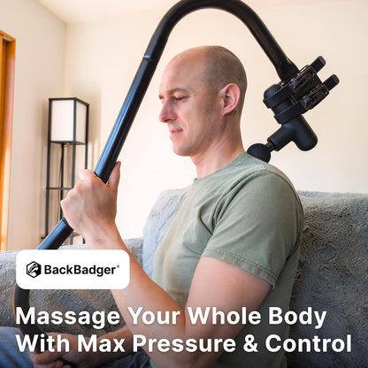 Ninefold Design BackBadger Percussive Massage Gun Holder for Back, Compatible with Most Massage Guns, for Hard to Reach Areas - Black