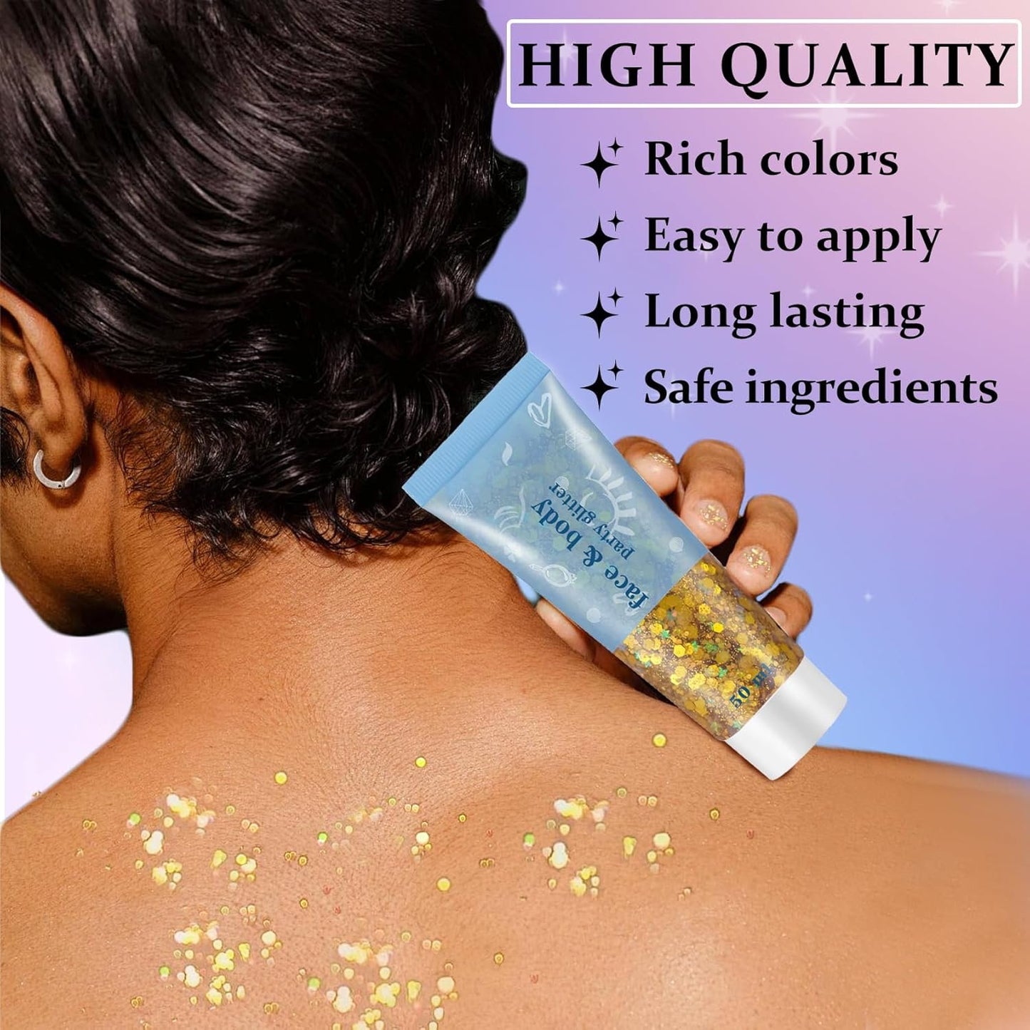 DAMUSI 3 Colors Face Glitter Gel Body Glitter Holographic Hair Glitter for Kids,Face Glitter Makeup,Chunky Sequins Face Body Hair Glitter Gel,Festival Rave Accessories (Gold+Silver+White)