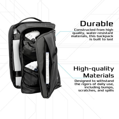Ezgnuk Game Backpack for PS5 Console, Protective Travel Carrying Case, Large Capacity Storage Bag with Zippered Pocket for PlayStation 5, Laptop, Headphones, Game Discs and Accessories （ Black）
