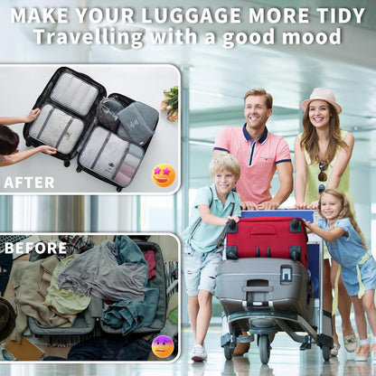 Kinyoda Suitcase Organizer, 12 Pieces Organizer Suitcase Set, Packing Cubes, Clothing Underwear Footwear Organizers Sacks Storage Suitcase Set, Organizer for Travel Holidays, (Grey)