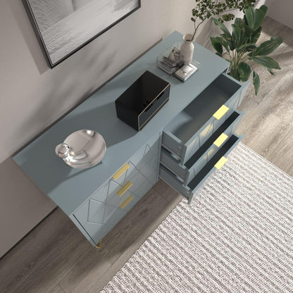 UEV Chest of 6 Drawers, Wooden Chest of Drawers, Space-Saving Chest of Drawers for Bedroom, Living Room, 100 x 34 x 73 cm, Blue Grey