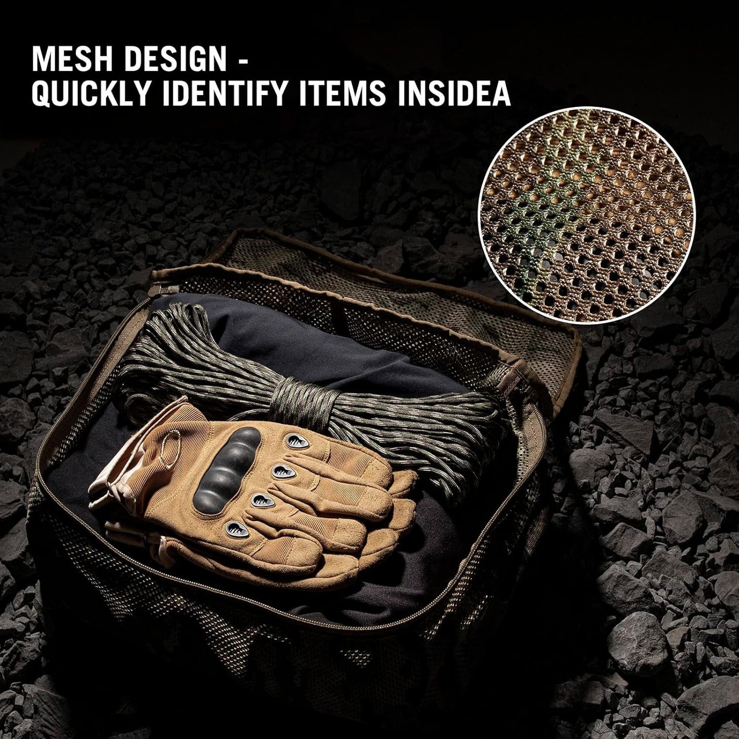 PETAC GEAR 3 PCS Tactical Modular Packing Cubes, Large Capacity Mesh Storage Bag,Outdoor Travel Organize Storage Pouches Bags., camouflage, Large, Quick Dry Mesh