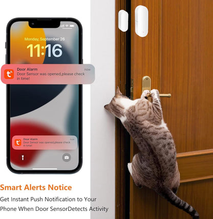 Comboss Smart WiFi Door Sensor Detector, Wireless Real-Time Alarm, Security Door Opening Contact Sensor for Business Intrusion Alarm, 4 Pack
