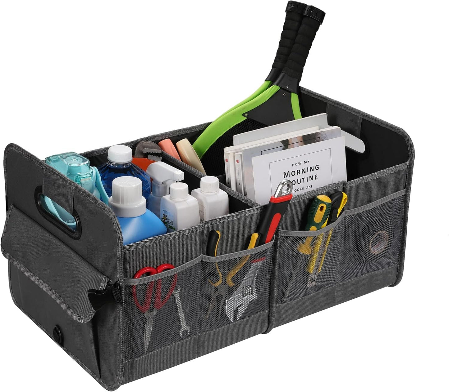 AOKJOY Car Trunk Organizer Car Storage Organizer Collapsible Multi Compartment Car Organizer Adjustable Straps Car Organizer for SUV(Gray)
