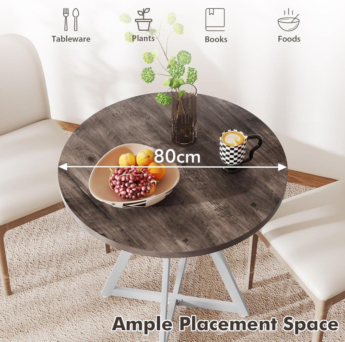 Giantex 80cm Round Dining Table, Wooden Kitchen Table w/Metal Pedestal Base, Adjustable Foot Pads, Stable X-Shaped Base, Mid-Century Round Thickened Dining Tabletop