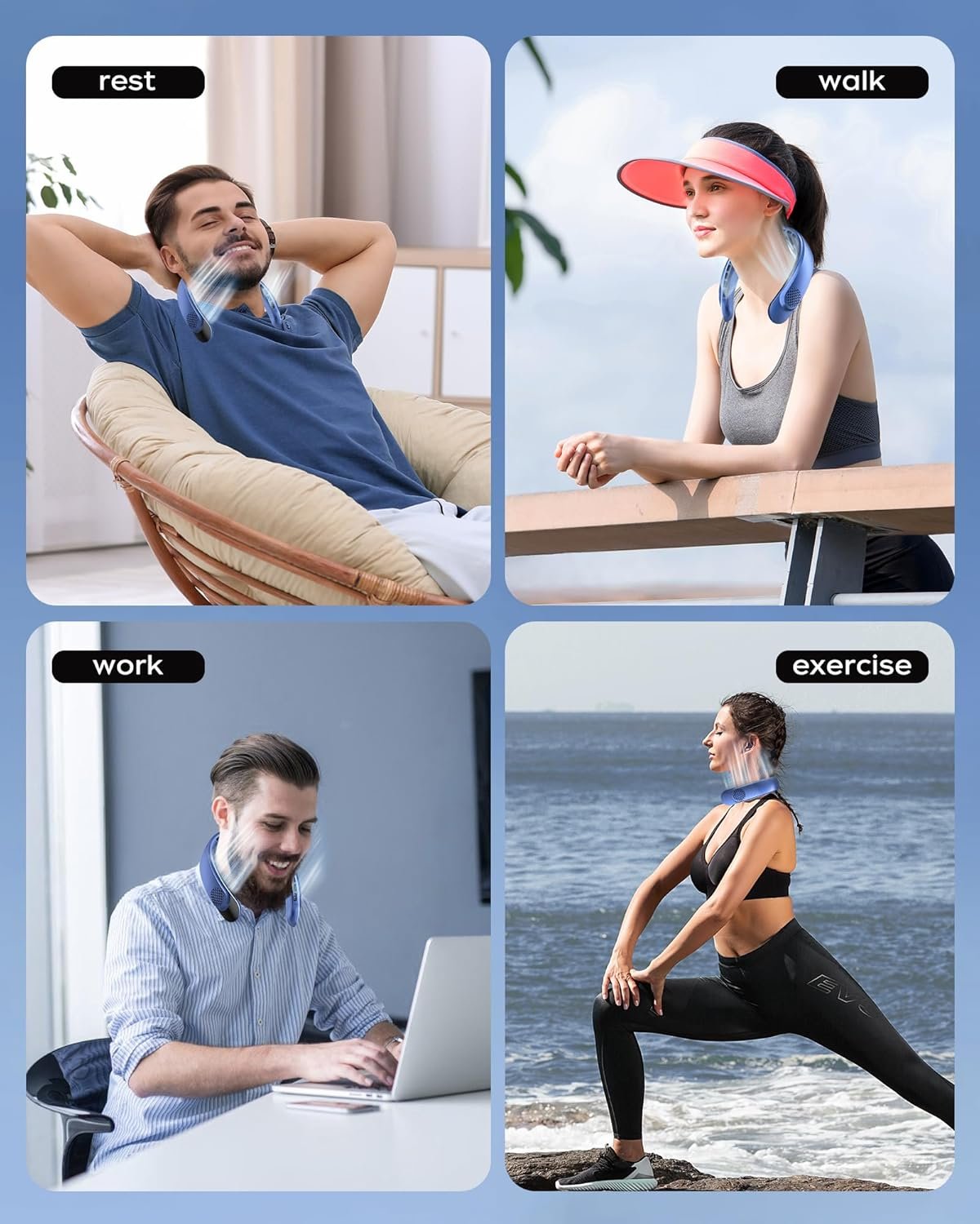 Neck Fan Rechargeable 4000mAh with 4 Turbos & LED Display, Portable Personal Cooler for Women Men, 3-Speed Bladeless 360° Cooling Fans, Stylish Gift for Gym/Travel/Office, Deep Blue