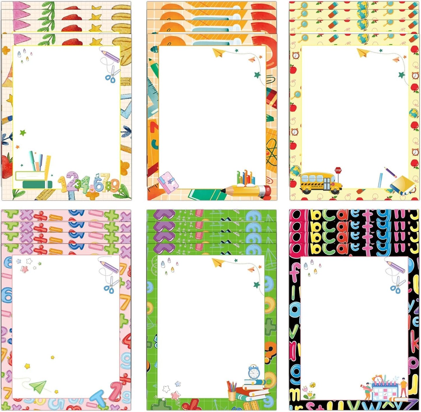 Back to School Stationery Paper 60pcs Colorful School Stuff Letterhead Paper 8.5 x 11 Inch First Day of School Writing Scrapbook Paper for Students Teacher Printing Notes