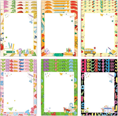 Back to School Stationery Paper 60pcs Colorful School Stuff Letterhead Paper 8.5 x 11 Inch First Day of School Writing Scrapbook Paper for Students Teacher Printing Notes