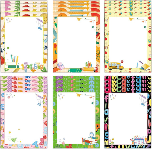 Back to School Stationery Paper 60pcs Colorful School Stuff Letterhead Paper 8.5 x 11 Inch First Day of School Writing Scrapbook Paper for Students Teacher Printing Notes