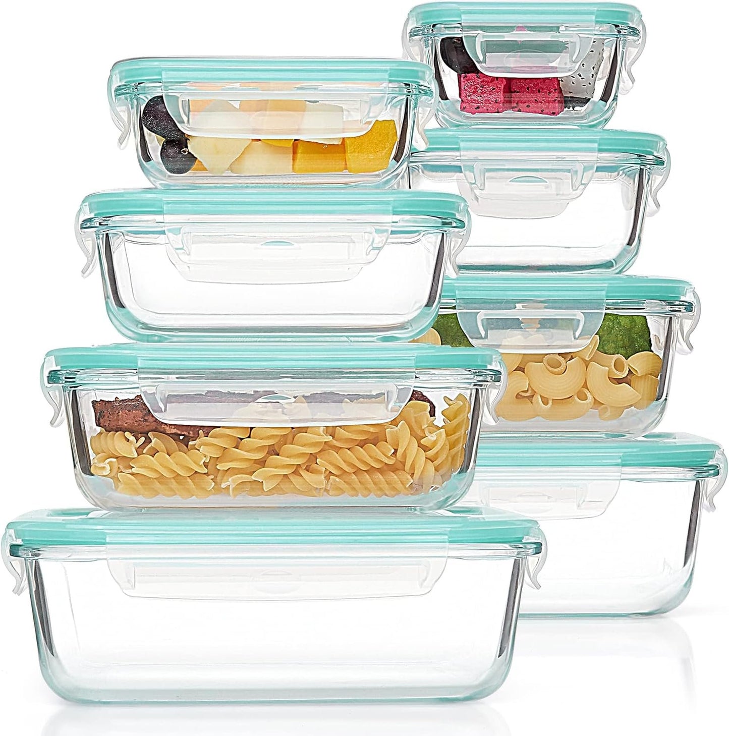 Vtopmart 8 Pack Glass Container Food Storage, Glass Meal Prep Containers with Lids, Airtight Glass Bento Boxes with Leak Proof Locking Lids, for Microwave, Oven, Freezer and Dishwasher