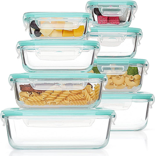 Vtopmart 8 Pack Glass Container Food Storage, Glass Meal Prep Containers with Lids, Airtight Glass Bento Boxes with Leak Proof Locking Lids, for Microwave, Oven, Freezer and Dishwasher