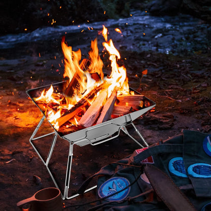 Odoland Collapsible Campfire Grill Camping Fire Pit, 304 Stainless Steel Grill Gate, Portable Camping Grill with Carrying Bag for Outdoor Backpacking Hiking BBQ
