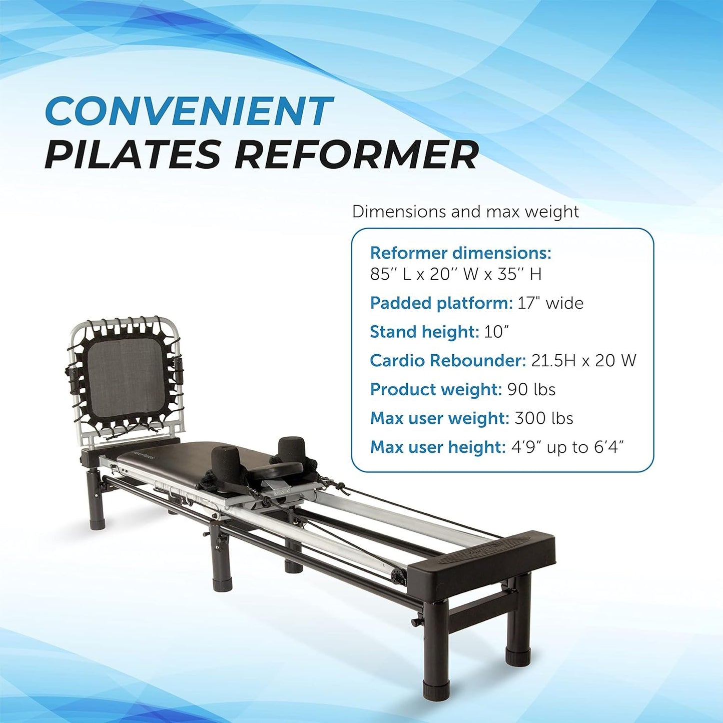 Stamina Products AeroPilates Reformer 651 Whole Body Resistance Pilates Workout Board Machine for Home Gym w/ 10 Inch Stand & Foldable Frame w/ Wheels