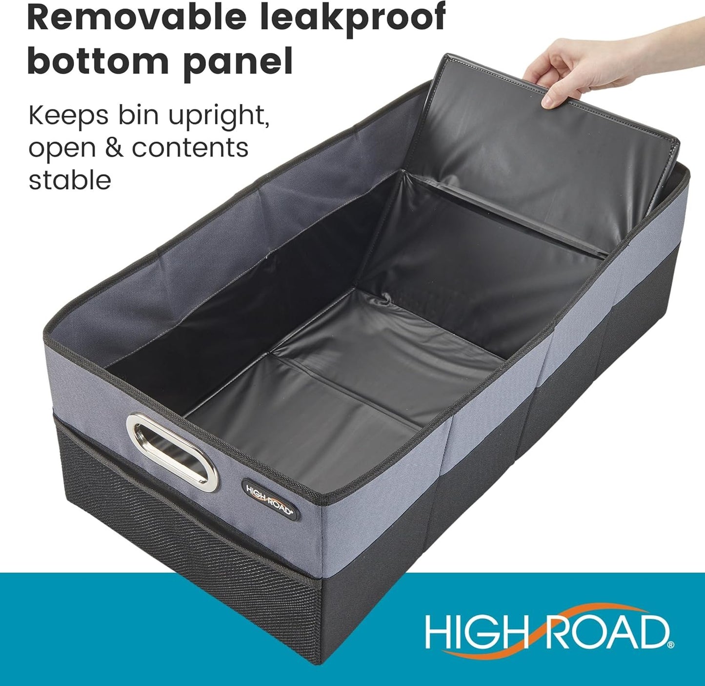 High Road CargoCube Car Storage Bin - Leakproof Car Trunk Storage Organizer with Metal Handles and Front Mesh Pocket, 12x24 Inches - Single pack