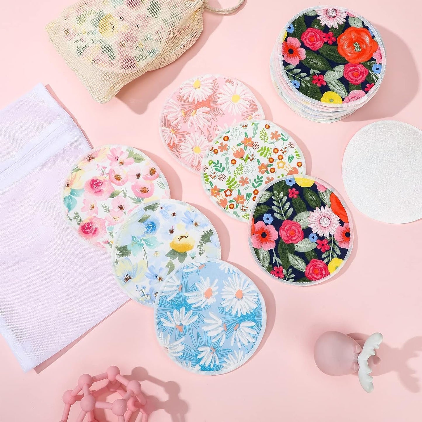 ZONEY 12Pcs Reusable Breast Pads, Bamboo Nursing Pads with Wet and Laundry Bag Floral Nipple Pads Breastfeeding, Nursing Pad Absorbent Pads for Breastfeeding Maternity (Flower)