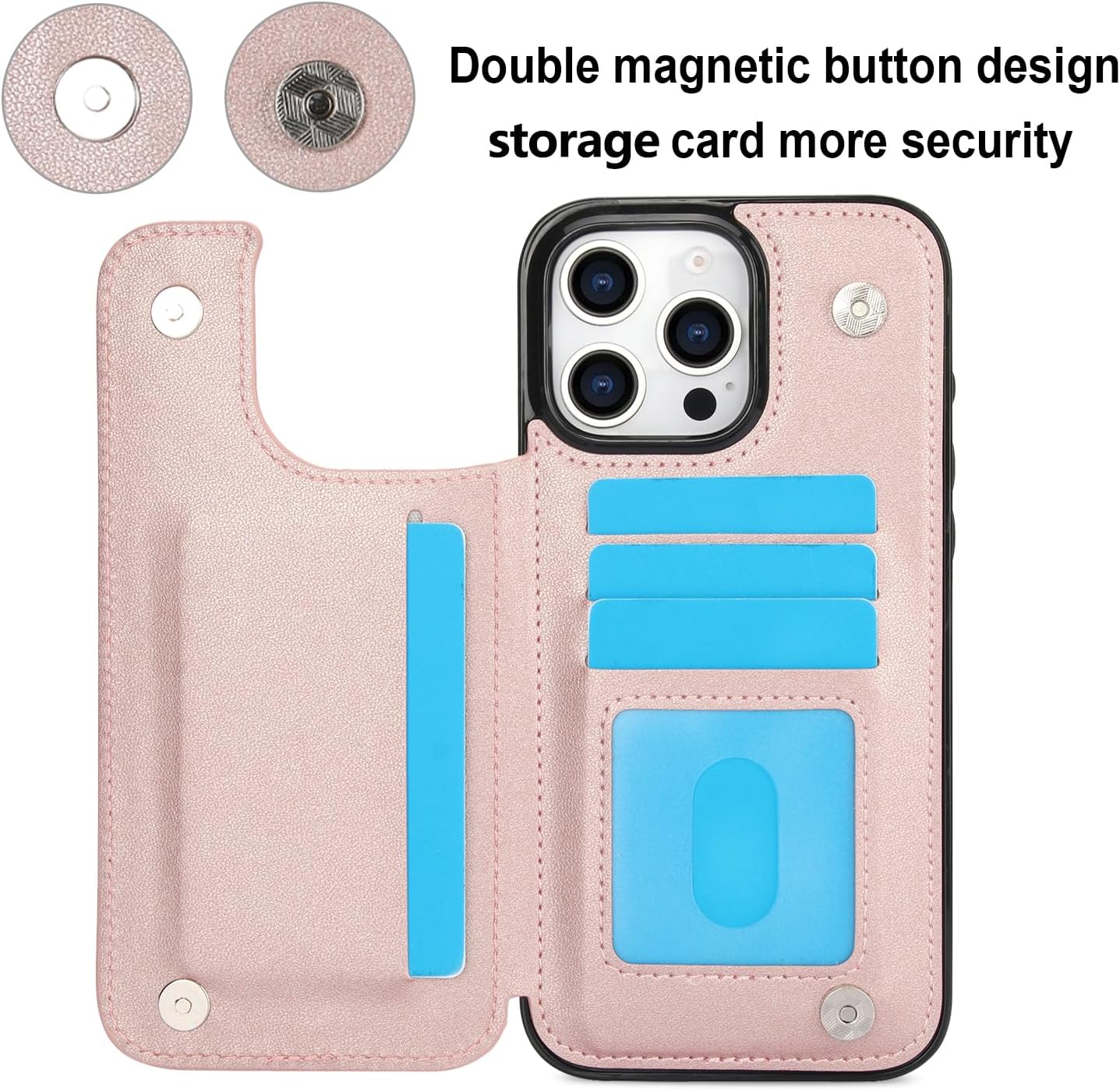 ELEPIK for iPhone 16 Pro Case, Wallet Case with Kickstand, [3 Card Holders] [Military Drop Protection] Durable PU Leather Magnetic Slim Wallet Phone Case for iPhone 16 Pro, Pink