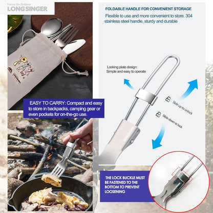 Lightweight Foldable Cutlery Set, Stainless Steel Knife, Fork, Spoon, Chopsticks, Portable Utensils Set, Outdoor Flatware with Storage Bag, Suitable for Travel, Camping, Picnic, Barbecue