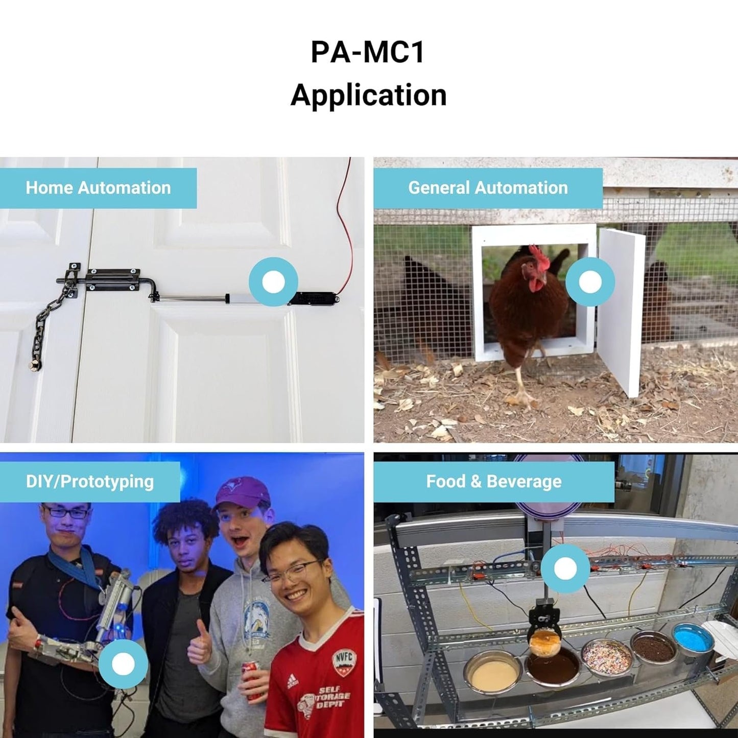Progressive Automations 12V Micro Linear Actuator - 8 lbs Force, 1 inch Stroke, IP65 for Food and Beverages, Home Automation, General Automation, Brushed DC Electric Motor, PA-MC1