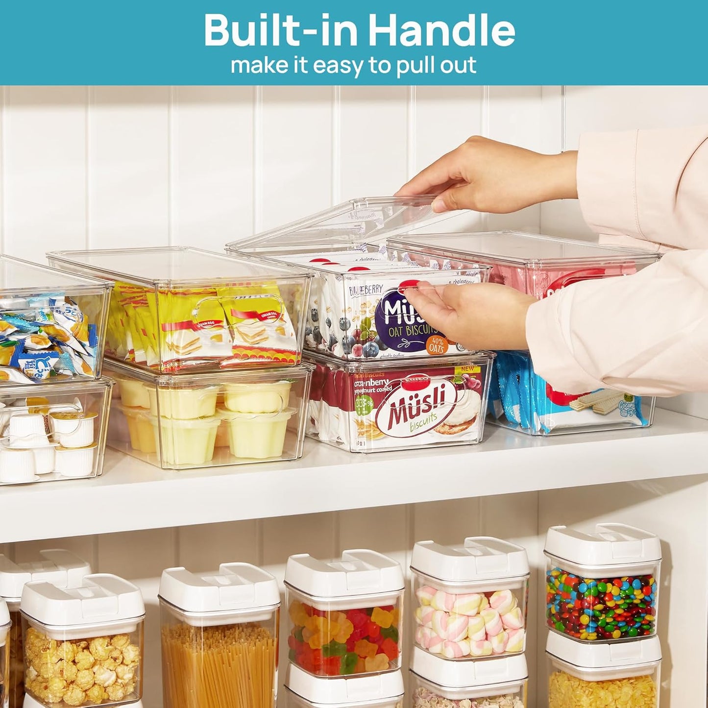 Vtopmart 8pcs Clear Organizers and Storage Bins with Lids, Stackable Plastic Storage Containers with Handles for Fridge, Freezer, Pantry, Cabinet, Kitchen Organization and Storage