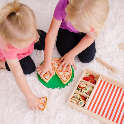 Melissa & Doug Wooden Pizza Play Food Set With 36 Toppings | Pretend Food, Play Wooden Pizza And Pizza Cutter, Pizza Toy For Kids Ages 3+