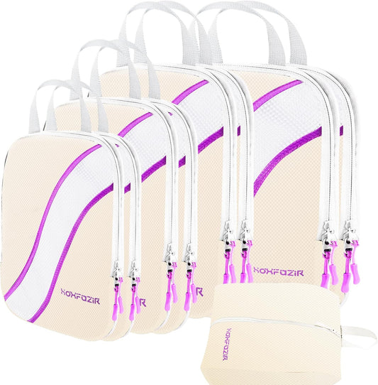 HOXFAZIR Compression Packaging Cube 9 Set Organization Travel Luggage Bag Set for Travel Accessories Compressed Expandable Packing Organizers