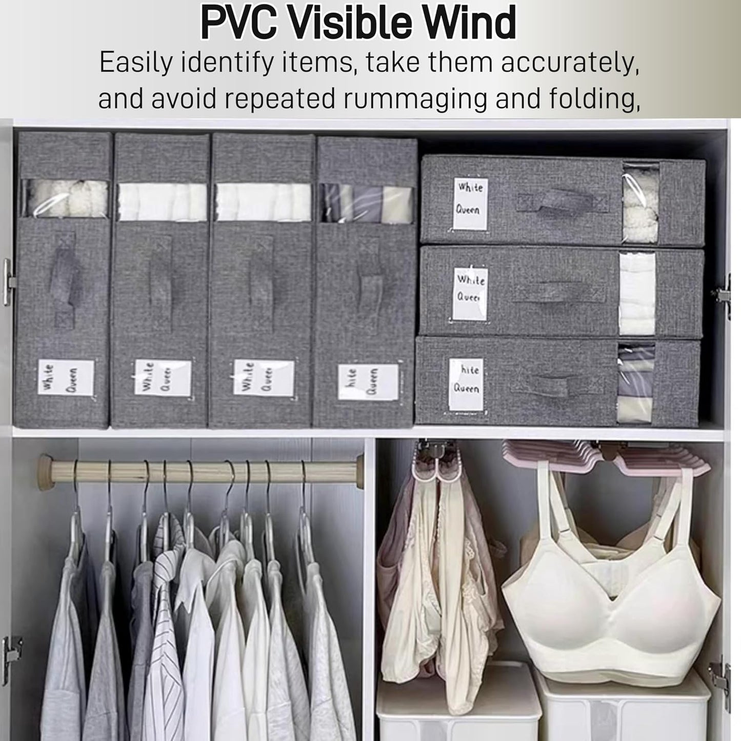 Bed Sheet Organizer, 2 Piece Foldable Bedding Sheet Organizer, Sheet Closet (King and Queen Size Sheets) ，with Two Windows + Two Handles for Sheets, Wardrobe, Home Storage and Organization (Gray)