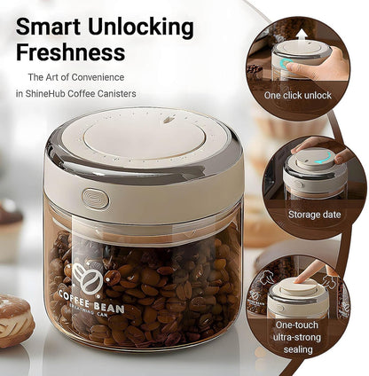 Coffee Bean Storage Container with One-way Valve Airtight Lid Date Tracker for Coffee and More Food Fresh and Storage, Clear Borosilicate Glass Coffee Canister (1.1L/37oz)