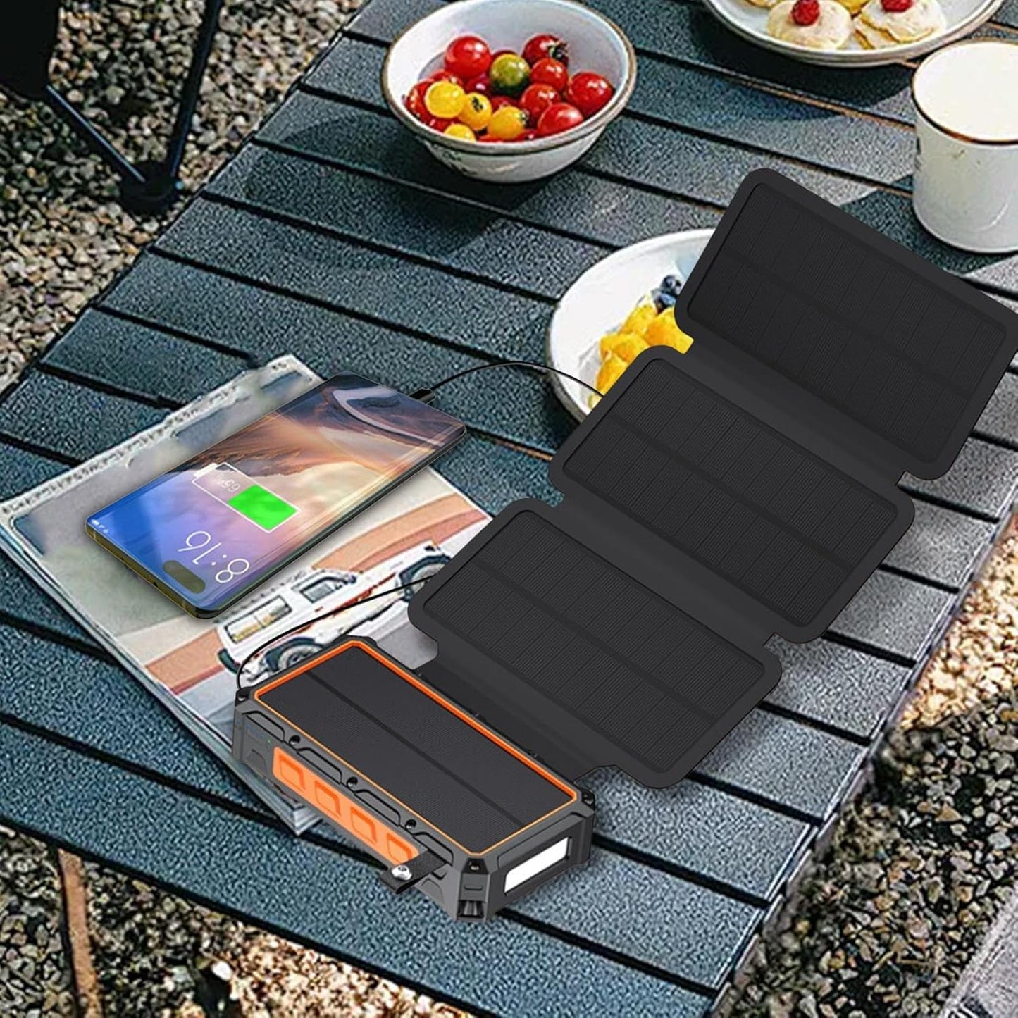 Power Bank Solar,Fast Charging Power Bank with Light - Portable Foldable Powerbank for Traveling Home Fishing Hiking Cycling