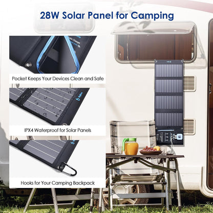Solar Panels Charger with Digital Ammeter, BigBlue 28W SunPower Camping Solar Panel, Dual USB(5V/4A Overall), IPX4 Waterproof, Compatible with iPhone 13/11/Xs/X/8/7, iPad, Samsung Galaxy, Google Pixel
