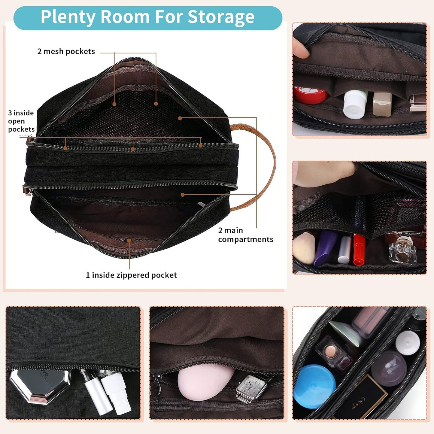 Toiletry Bag Oxford Cloth Toiletry Bag for Men and Women Portable Travel Shaving Dopp Kit Water-Resistant Cosmetic Bag Travel Organizer Storage for Accessories, Black