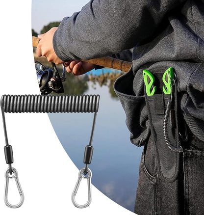 Fishing Coiled Lanyard, Stainless Steel Telescopic Hook Cord, Anti-Loss Safety Lanyard For Tools, Mountaineering, Boating, Hiking, Camping, Hunting, Outdoor Gear Attachment