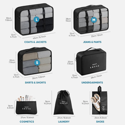 VULKIT Packing Cubes 7 Pieces Set Travel Packing Organizers for Luggage & Moving, Travel Accessories for Multi-use, Travel Essentials, Black