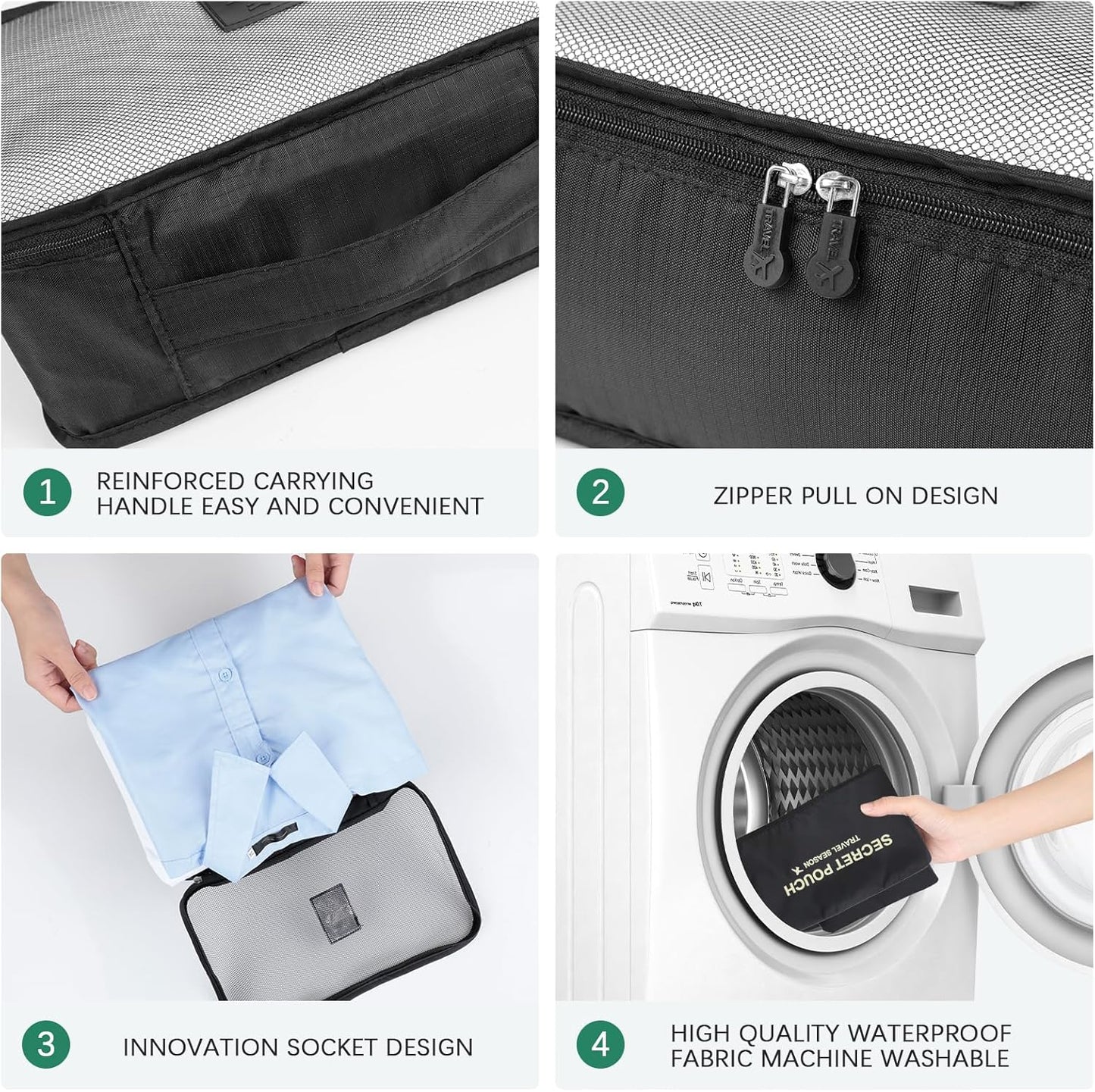 AiQInu 7-Piece Waterproof Packing Cube Set Travel Organizer for Clothes, Shoes, Underwear