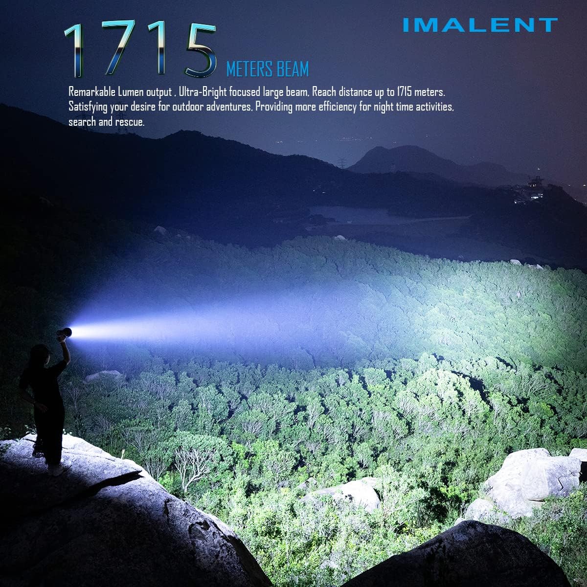 IMALENT SR16 Brightest LED Torch 55000 Lumens, Handheld Tactical Torch with Spotlight Throw 1715 Meters, Rechargeable Flashlight Max 98 Hours Runtime Best for Outdoor, Camping, Hiking, Emergency