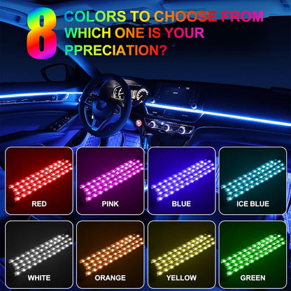 LED Interior Lighting Car, 4pcs 72 Strips RGB Car Interior Lighting Ambient Lighting 12V Cigarette Lighter LED Strip with App Control & Remote Control Dynamic Music Neon