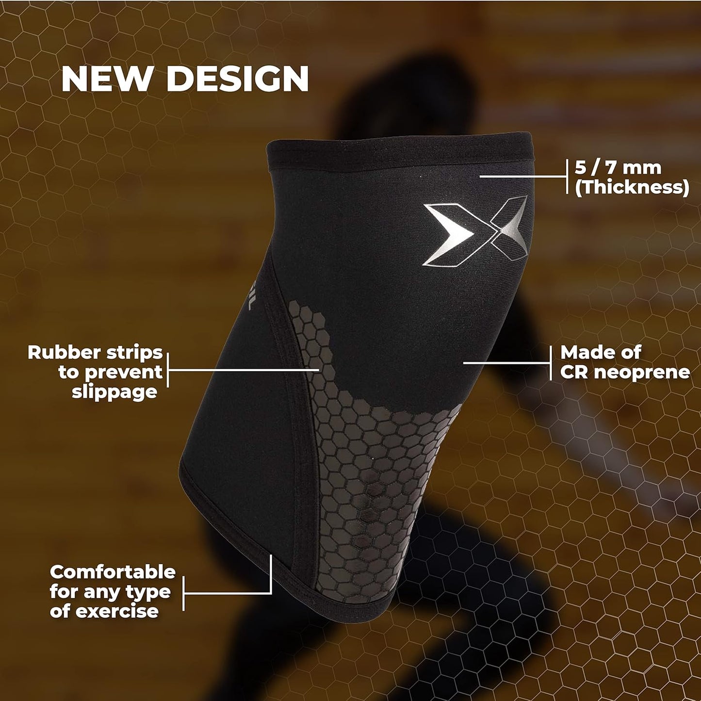 PICSIL Hex-Tech Knee Pads for Functional Training, Compression Sleeve for Powerlifting and Weightlifting, Extra Support for Heavy Deadlifts, Bending, Neoprene (S, 7mm Black)