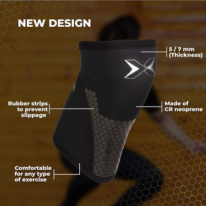 PICSIL Hex-Tech Knee Pads for Functional Training, Compression Sleeve for Powerlifting and Weightlifting, Extra Support for Heavy Deadlifts, Bending, Neoprene (S, 7mm Black)