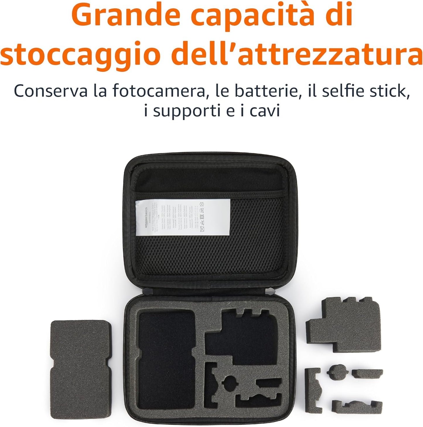 Amazon Basics Medium Protective Case for GoPro and Action Cam with Foam Inside, Portable & Lightweight, 9 x 7 x 2.5 inches, Black, Solid